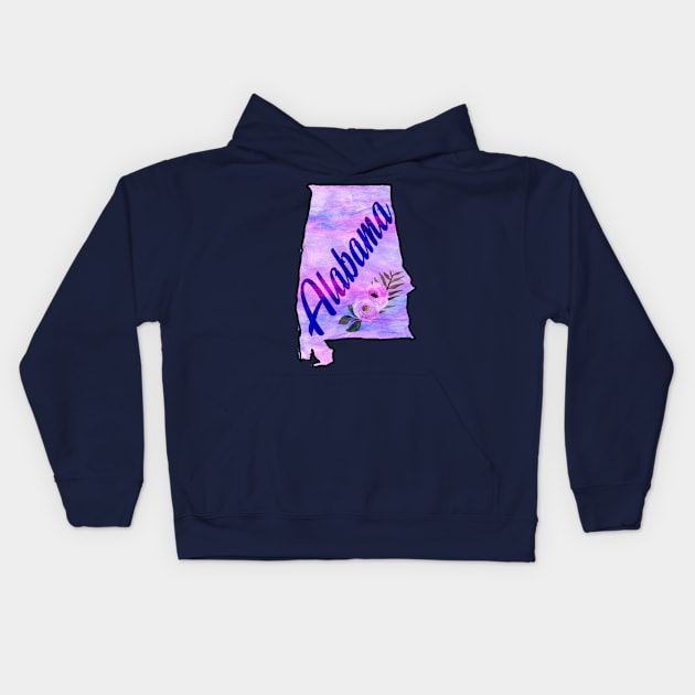 The State of Alabama - Pink Watercolor Kids Hoodie by loudestkitten